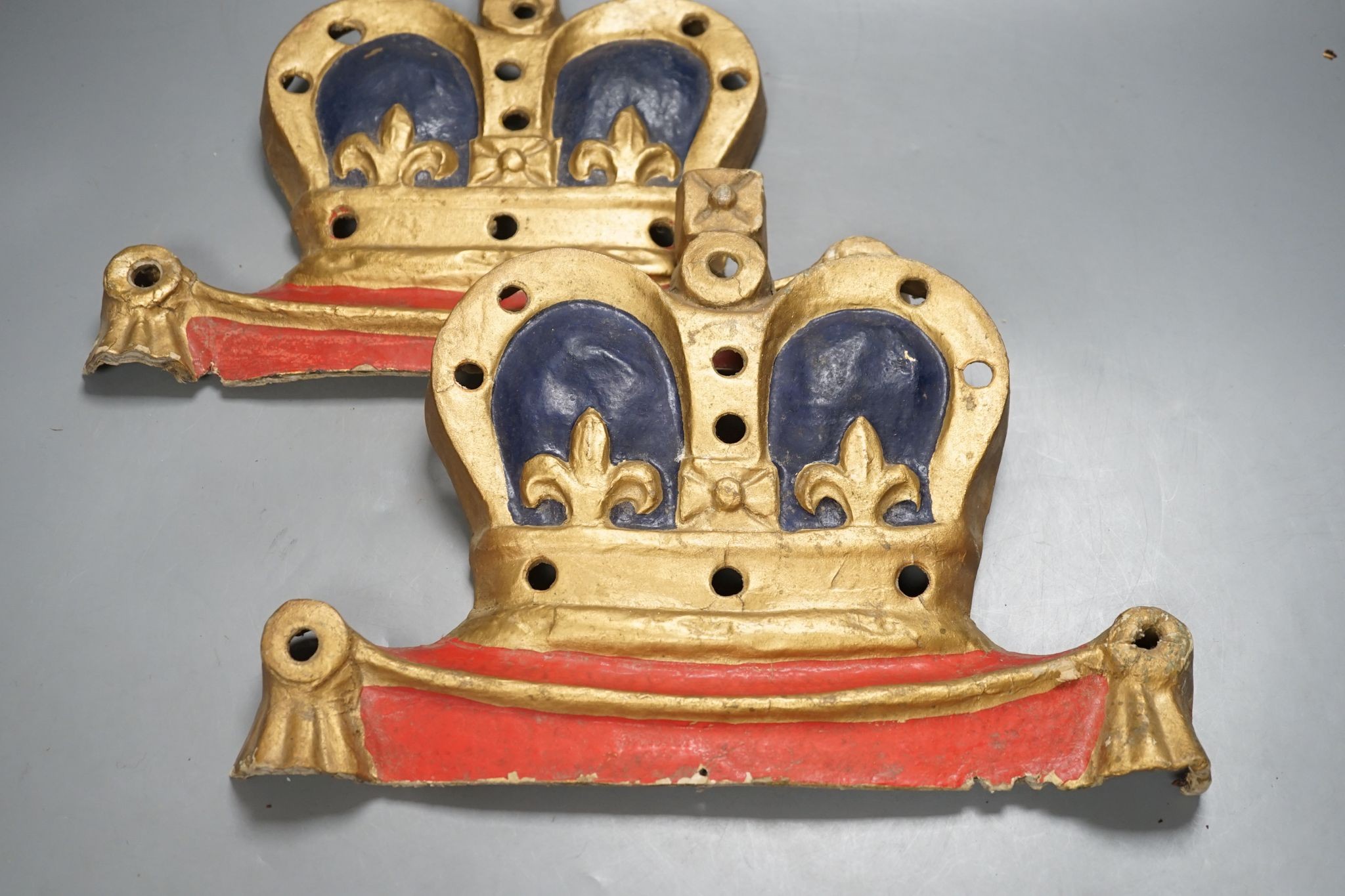 A pair of Victorian papier mache coronet appliqués, 34cm